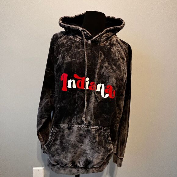 Southern Bliss Indiana University Acid Wash Distressed Hoodie Sweatshirt College - Picture 1 of 7